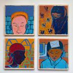 Multicultureel Kunstwerk op Houten Panelen - Set van 4, Ophalen of Verzenden