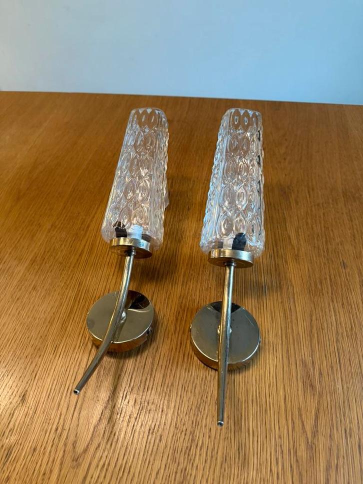 Vintage kristallen wandlampen - Hollywood Regency 60s design, Huis en Inrichting, Lampen | Wandlampen, Zo goed als nieuw, Glas