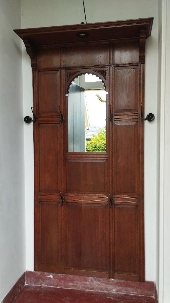 fraaie antieke wand-kapstok - eiken - haken, spiegel, lamp, Huis en Inrichting, Woonaccessoires | Kapstokken, Gebruikt, Wandkapstok