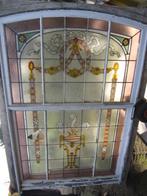 245hx173br Decoratief antiek raam met glas in lood, Antiek en Kunst, Antiek | Overige Antiek, Eyecatcher zaak, Ophalen