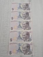 Turkije 5  Lira Bankbiljetten - 5 stuks UNC, Ophalen of Verzenden