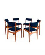 6x gerestaureerde eetkamerstoel Erik Buch, OD Møbler ‘60, Huis en Inrichting, Stoelen, Hout, Vintage retro buisframe design rotan webbing papercord deens