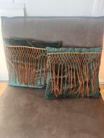 2 Tica Kussens met Franjes, Huis en Inrichting, Ophalen of Verzenden, Gebruikt, Groen, Vierkant