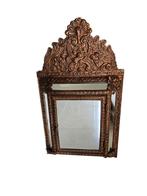 Vintage koperen wandkastje met spiegel en originele borstels, Ophalen of Verzenden, Minder dan 50 cm, Minder dan 100 cm