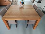Mooe vierkante eiken eettafel en 4 stoelen, Huis en Inrichting, Tafels | Eettafels, Ophalen, Gebruikt, Vijf personen of meer, Vierkant