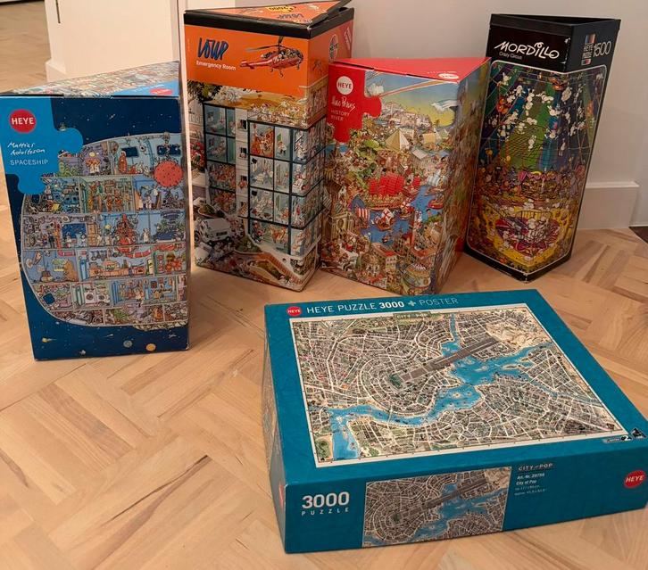Verzameling uitdagende Heye puzzels, 1500-300 stukjes, Hobby en Vrije tijd, Denksport en Puzzels, Zo goed als nieuw, Legpuzzel