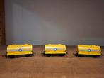 Vintage Tri-ang Treinwagon Set - Gele Tankwagons, Verzamelen, Trein, Gebruikt, Schaalmodel, Tri-ang
