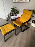 Zwarte IKEA Poang stoel incl voetenbank, Huis en Inrichting, Fauteuils, Ophalen, Hout, 75 tot 100 cm, Zo goed als nieuw