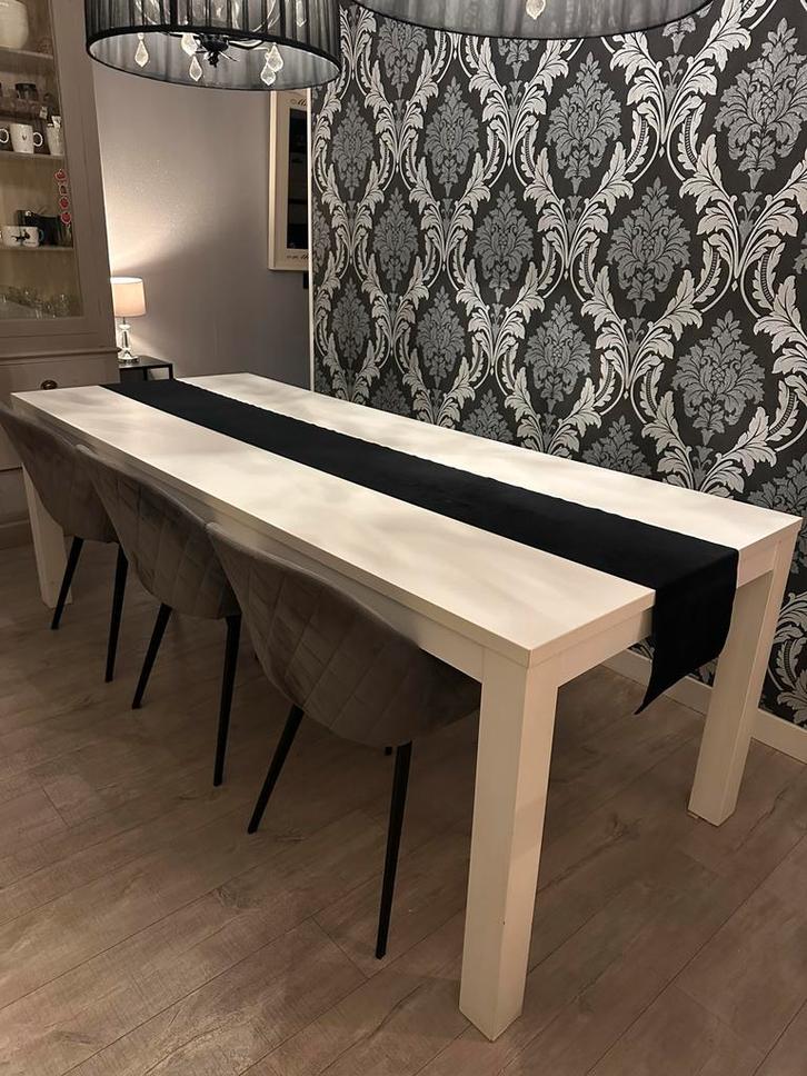 Grote Robuuste Witte Eettafel - 2.20m, Huis en Inrichting, Tafels | Eettafels, Gebruikt, 50 tot 100 cm, 200 cm of meer, Vijf personen of meer