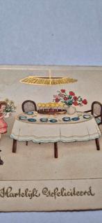 Oude wenskaart 1941 verjaardag met goud accenten, Ophalen of Verzenden, 1940 tot 1960, Gelopen, Feest(dag)