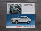 Peugeot 204 coupe en 204 cabriolet smalle brochure, Gelezen, Peugeot, Ophalen