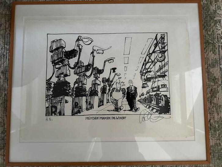 A.E. Lithografie - Mensen Maken de Winst 60 cm / 50 cm, Antiek en Kunst, Kunst | Tekeningen en Foto's, Verzenden