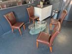 4x Bruin lederen stoelen, Ophalen, Gebruikt, Bruin, Hout