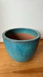 Blauw-turquoise bloempot 36cm diam., Tuin en Terras, Bloempotten, Rond, Zo goed als nieuw, Minder dan 40 cm, Aardewerk
