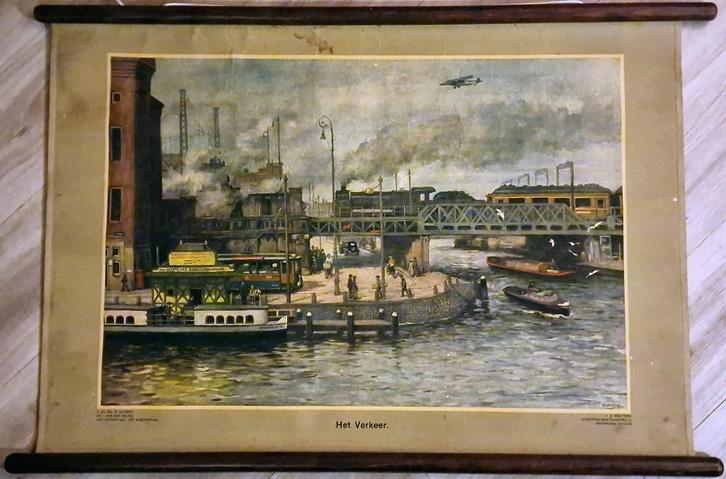 "Het Verkeer" / J. Gabriëlse, Antiek en Kunst, Antiek | Schoolplaten, Ophalen