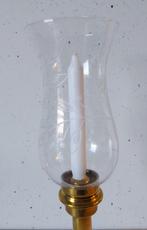 Antiek Messing Windlicht met geëtst glas, Antiek en Kunst, Curiosa en Brocante, Ophalen