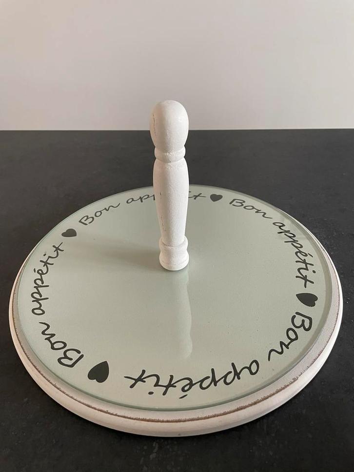 Serveerplateau met glazen plaat, Huis en Inrichting, Woonaccessoires | Dienbladen, Gebruikt, Hout, Rond, Ophalen of Verzenden