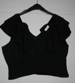Nieuwe korte zwarte blouse met schmock en roezels, XL, Verzenden, Nieuw, Maat 46/48 (XL) of groter, Zwart