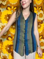 Vintage gilet/waistcoat - groen/blauw- strepen -38/M, Kleding | Dames, Overige Dameskleding, Gedragen, Vintage, Ophalen of Verzenden