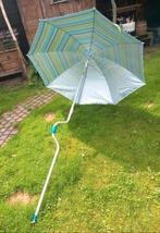 Strand parasol,  gebogen aluminium met zandboor z.g.a.n., Ophalen of Verzenden, Zo goed als nieuw