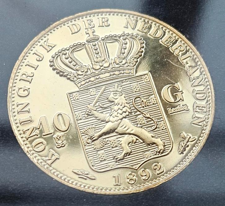 Vergulde herslag tientje 1892, Postzegels en Munten, Munten | Nederland, 10 gulden, Koningin Wilhelmina, Ophalen of Verzenden