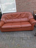 Cognac kleurige 3 zitsleren bank., Ophalen, Zo goed als nieuw, 75 tot 100 cm