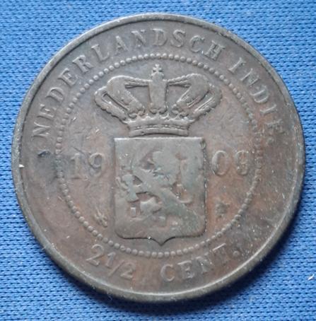 Nederlands-Indië 2½ cent 1909 Km 308.2 CK15, Postzegels en Munten, Munten | Nederland, Losse munt, Overige waardes, Koningin Wilhelmina