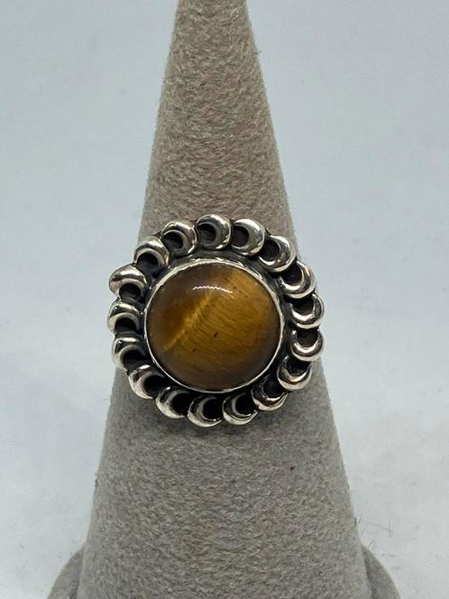 Zilveren ring met echte tijgeroog maat 54, Sieraden, Tassen en Uiterlijk, Ringen, Nieuw, Dame, Kleiner dan 17, Overige kleuren