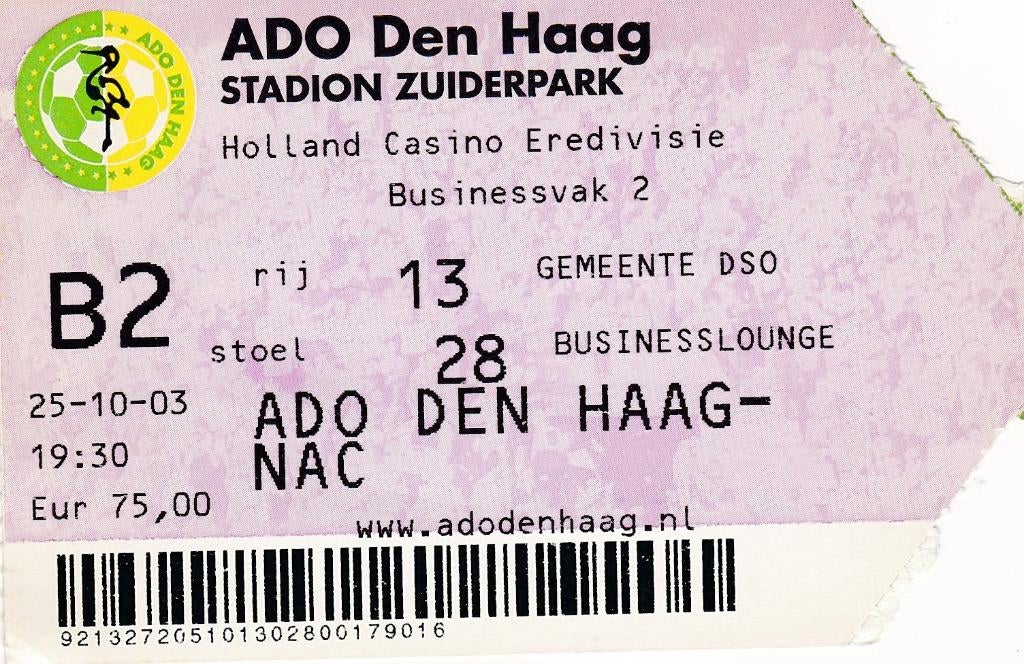 Ticket:ADO Den Haag v NAC Breda 25-10-2003, Verzenden, Gebruikt, Overige binnenlandse clubs, Overige typen