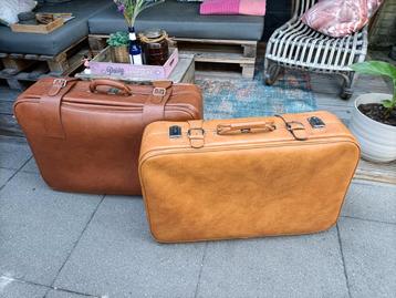 leather look koffers (2 stuks) bruin beschikbaar voor biedingen