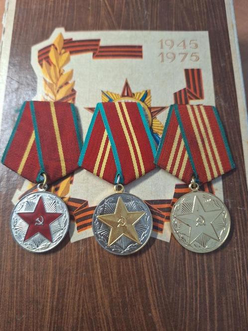 Set Sovjet Medailles – 10, 15 20 Jaar Onberispelijke Dienst, Verzamelen, Militaria | Tweede Wereldoorlog, Landmacht, Lintje, Medaille of Wings