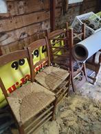 Oud smal houten kerkstoelen met rieten zitting - klusproject, Ophalen