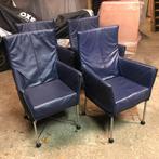 Set van 4 Montis Chaplin design stoel stoelen blauw leer, Huis en Inrichting, Stoelen, Blauw, Gebruikt, Leer, Ophalen