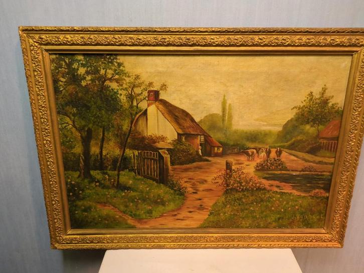 Schilderij van J. Vanthout - Landschap met boerderij, Antiek en Kunst, Kunst | Schilderijen | Klassiek, Ophalen of Verzenden