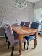 Landelijke eettafel met 6 brocante eettafelstoelen, Huis en Inrichting, Complete eetkamers, Ophalen, Zo goed als nieuw