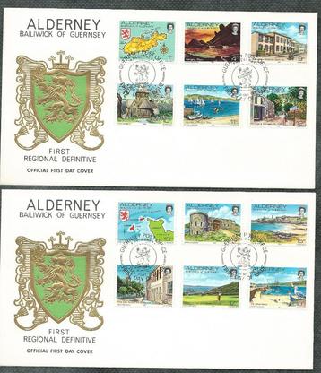 ALDERNEY 1983 Frankeerzegels (12) op twee FDC's. beschikbaar voor biedingen