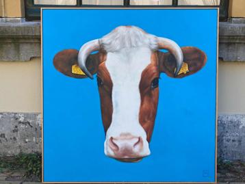 "Roodbonte koe op blauw" van De Kunstfabriek  beschikbaar voor biedingen