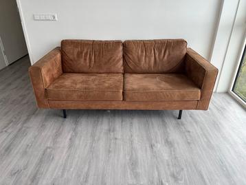 Mooie cognac leren bank 2,5 zits - model Indy van merk WOOOD beschikbaar voor biedingen