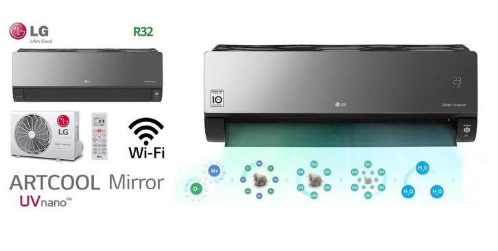 LG ARTCOOL MIRROR  SPIEGEL / ZWART WIFI DESIGN  2.5KW - 7KW, Witgoed en Apparatuur, Airco's, Nieuw, Wandairco, 3 snelheden of meer