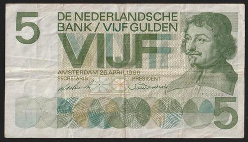 5 GLD 1966 4 RV 054480 (vondel 1) omloop biljet, Postzegels en Munten, Bankbiljetten | Nederland, 5 gulden, Ophalen of Verzenden