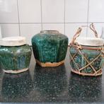 3 Antieke Shiwan gemberpotten, H 13 en 2 x 11 cm., Ophalen of Verzenden