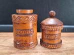 2st houten tabakspot hout snijwerk tabac voorraad-pot h=18cm, Verzamelen, Rookartikelen, Aanstekers en Luciferdoosjes, Ophalen of Verzenden