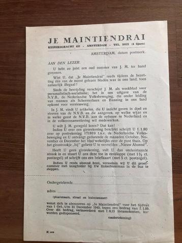 1945 Bevrijding. Oud-verzetsblad Je Maintiendrai richt zich beschikbaar voor biedingen