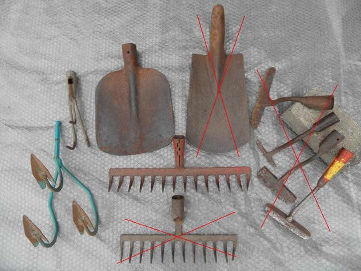 uitzoeken: schop / bats - hark - 2x drietand groot / klein, Tuin en Terras, Hand-tuingereedschap, Gebruikt, Overige soorten, Verzenden