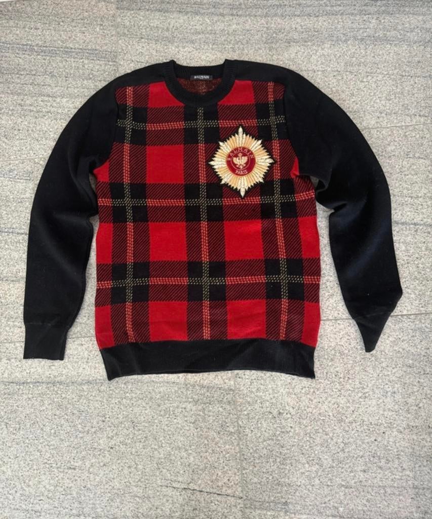 Balmain Trui Maat M - Rood/Zwart, Kleding | Heren, Truien en Vesten, Maat 48/50 (M), Rood, Ophalen of Verzenden