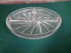 Hapjes bord van glas met drie vakken, rond, Huis en Inrichting, Keuken | Servies, Ophalen of Verzenden, 'T Olde Gre-j, Info@toldegrej.nl