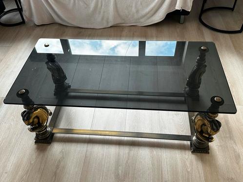 Zwarte salontafel met gouden paardenkoppen/ Schiedam, Antiek en Kunst, Antiek | Meubels | Tafels, Ophalen