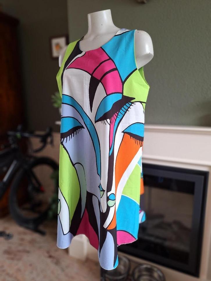 New Collection abstracte kleuren jurk 42 L XL Gratis Verz. !, Kleding | Dames, Jurken, Zo goed als nieuw, Maat 42/44 (L), Overige kleuren