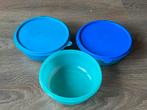 Tupperware Bakjes (3) met 2 Deksel - 600 ml, Ophalen of Verzenden, Gebruikt, Blauw, Bak of Kom