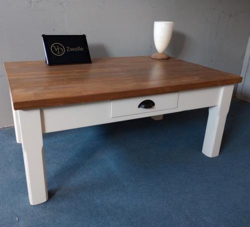 Salontafel teak met wit NIEUW #WINKEL# 103x65 cm 45 cm hoog, Huis en Inrichting, Tafels | Salontafels, Nieuw, Minder dan 50 cm